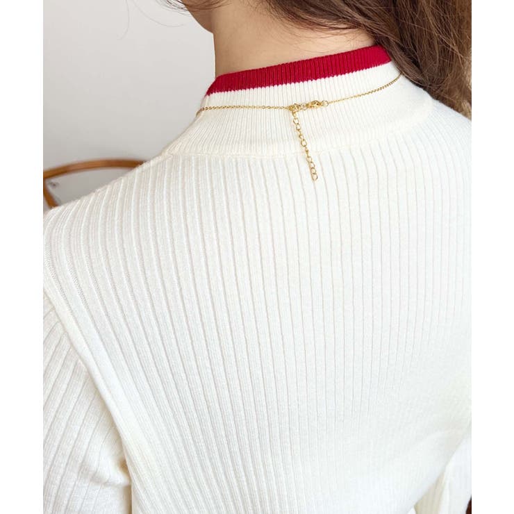 ボトルネックレイヤード風配色リブニットプルオーバー | moment+ | 詳細画像10 