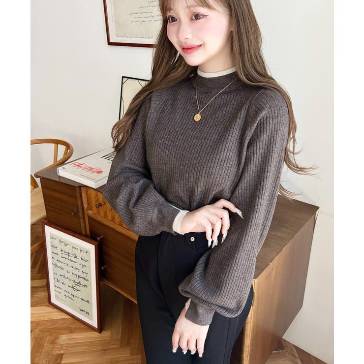 ボトルネックレイヤード風配色リブニットプルオーバー | moment+ | 詳細画像23 