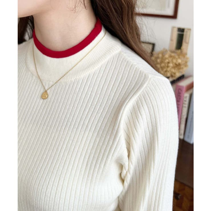 ボトルネックレイヤード風配色リブニットプルオーバー | moment+ | 詳細画像7 