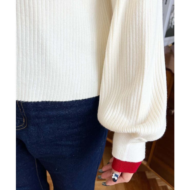 ボトルネックレイヤード風配色リブニットプルオーバー | moment+ | 詳細画像9 