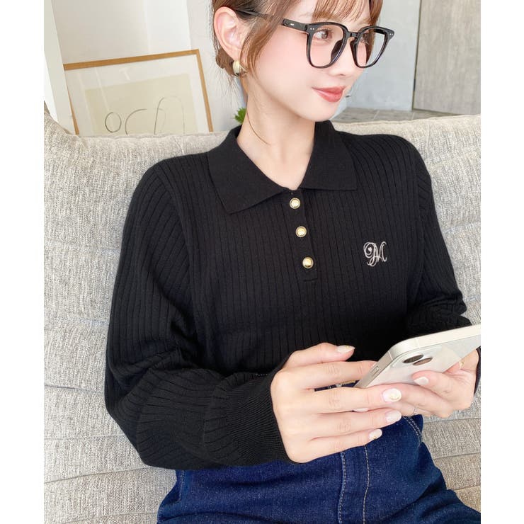 刺繍入り衿付きポロニット | moment+ | 詳細画像13 