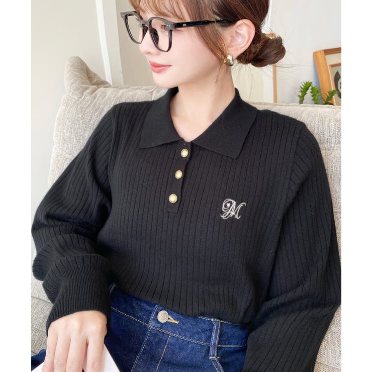 刺繍入り衿付きポロニット | moment+ | 詳細画像14 