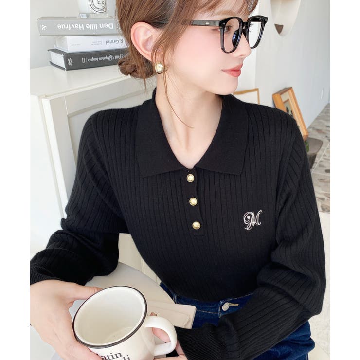 刺繍入り衿付きポロニット | moment+ | 詳細画像15 