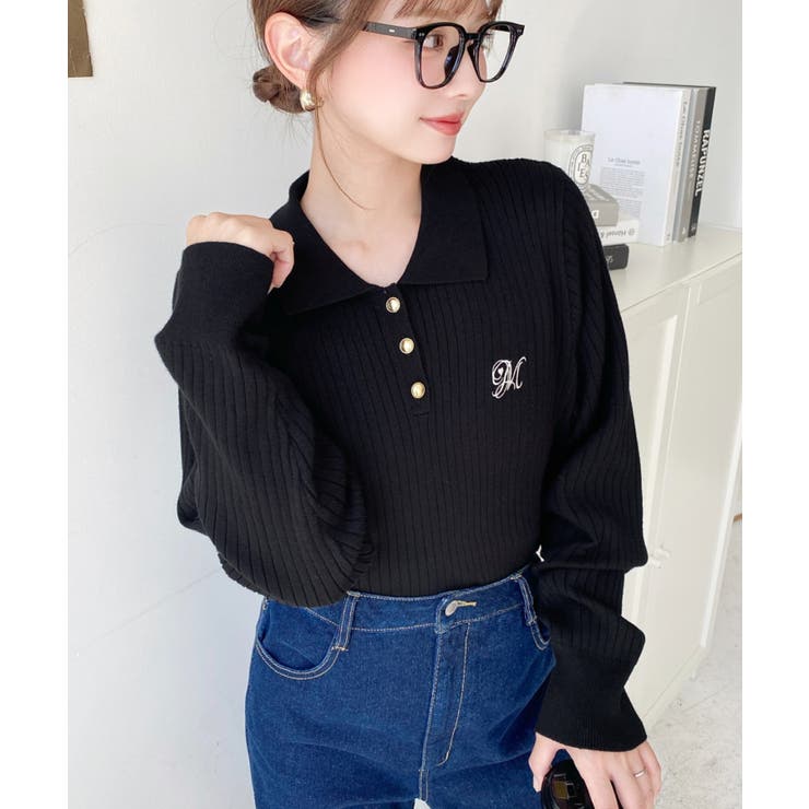 刺繍入り衿付きポロニット | moment+ | 詳細画像17 