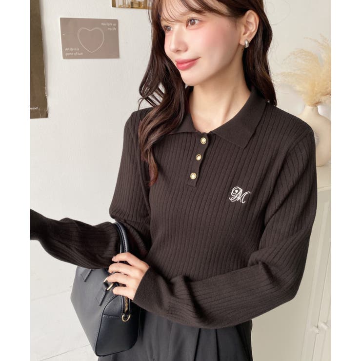 刺繍入り衿付きポロニット | moment+ | 詳細画像19 