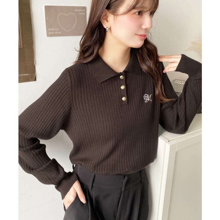 刺繍入り衿付きポロニット | moment+ | 詳細画像20 