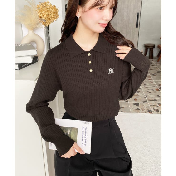 刺繍入り衿付きポロニット | moment+ | 詳細画像21 