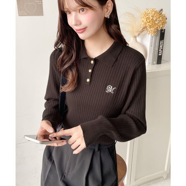 刺繍入り衿付きポロニット | moment+ | 詳細画像22 