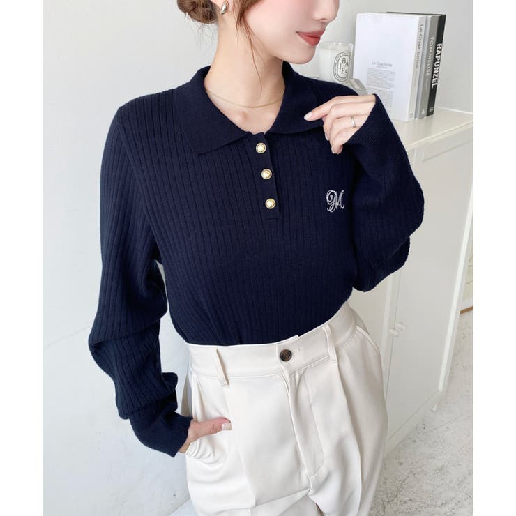 刺繍入り衿付きポロニット | moment+ | 詳細画像25 