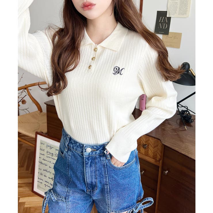 刺繍入り衿付きポロニット | moment+ | 詳細画像5 