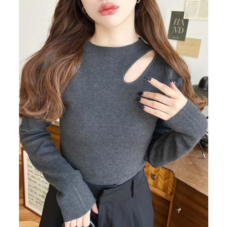 アシメカットアウトリブニットプルオーバー | moment+ | 詳細画像18 