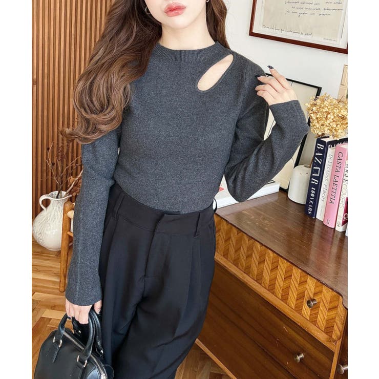 アシメカットアウトリブニットプルオーバー | moment+ | 詳細画像19 