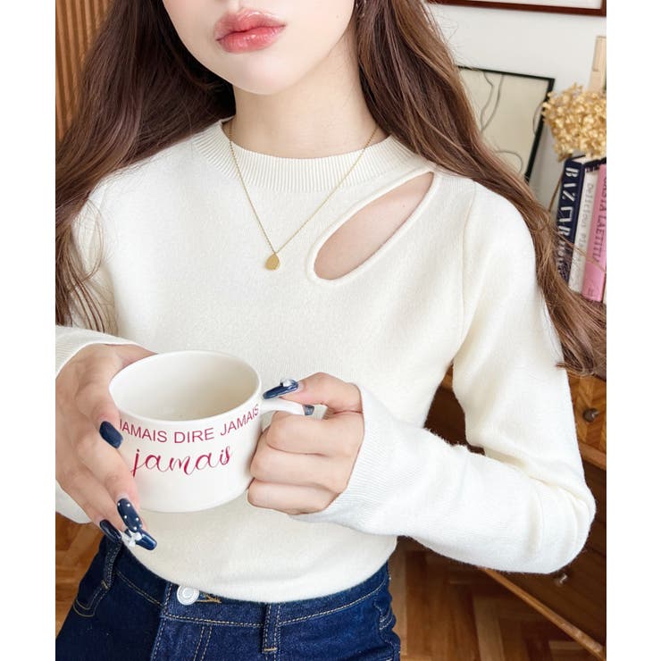 アシメカットアウトリブニットプルオーバー | moment+ | 詳細画像2 