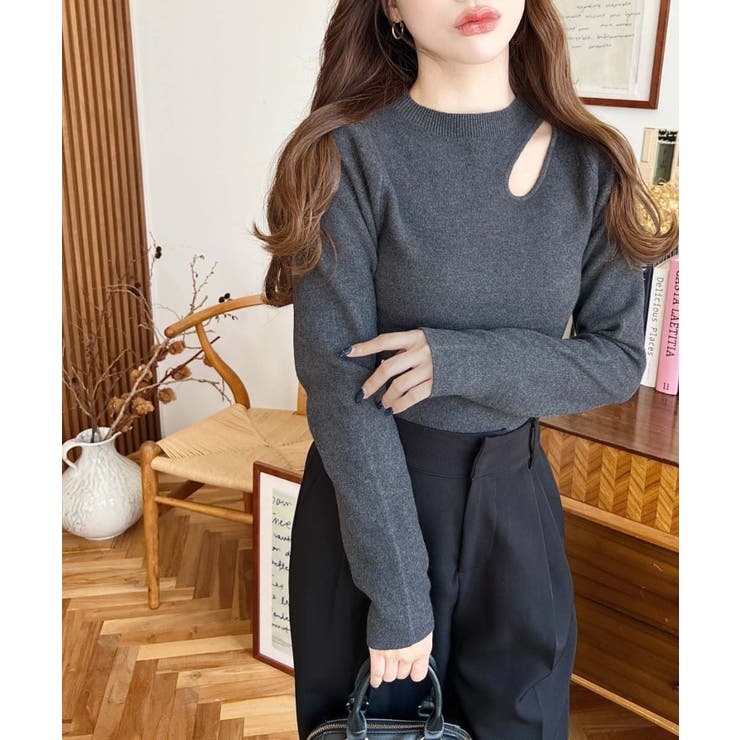 アシメカットアウトリブニットプルオーバー | moment+ | 詳細画像22 