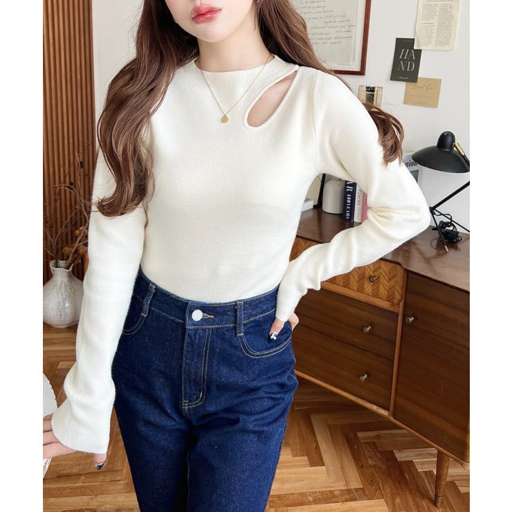 アシメカットアウトリブニットプルオーバー | moment+ | 詳細画像3 