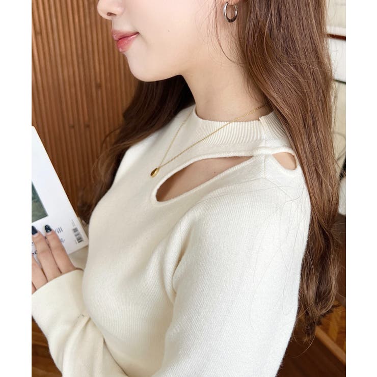 アシメカットアウトリブニットプルオーバー | moment+ | 詳細画像4 