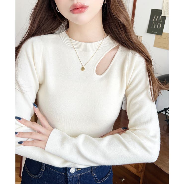 アシメカットアウトリブニットプルオーバー | moment+ | 詳細画像6 