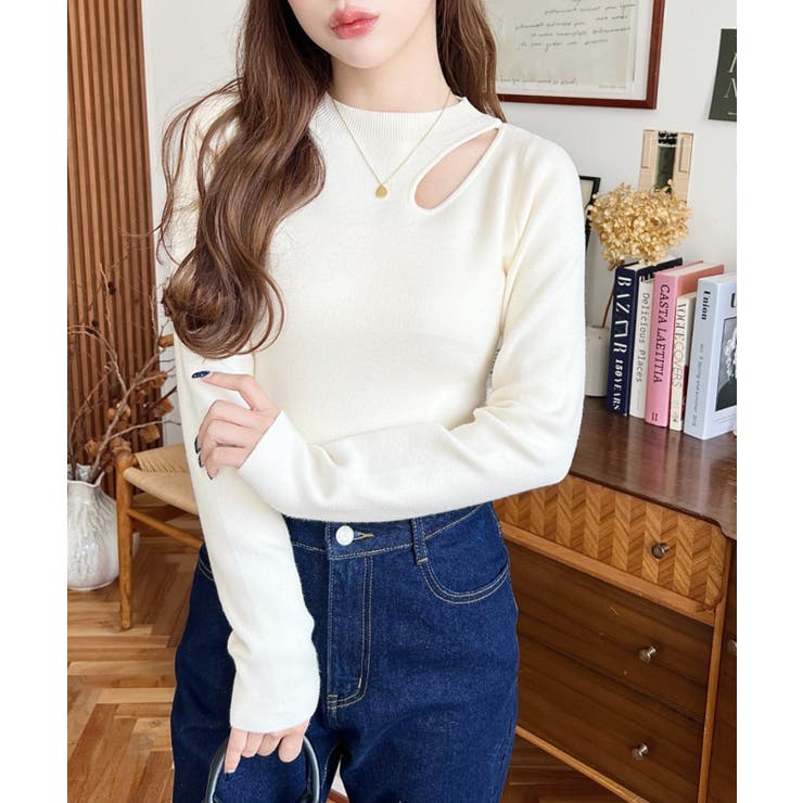 アシメカットアウトリブニットプルオーバー | moment+ | 詳細画像7 