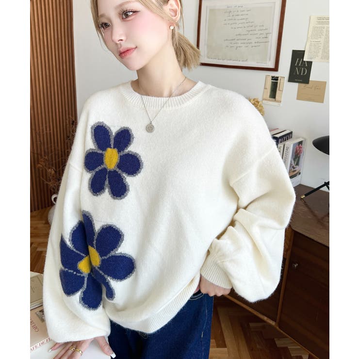 フラワージャガードニットプルオーバー | moment+ | 詳細画像16 