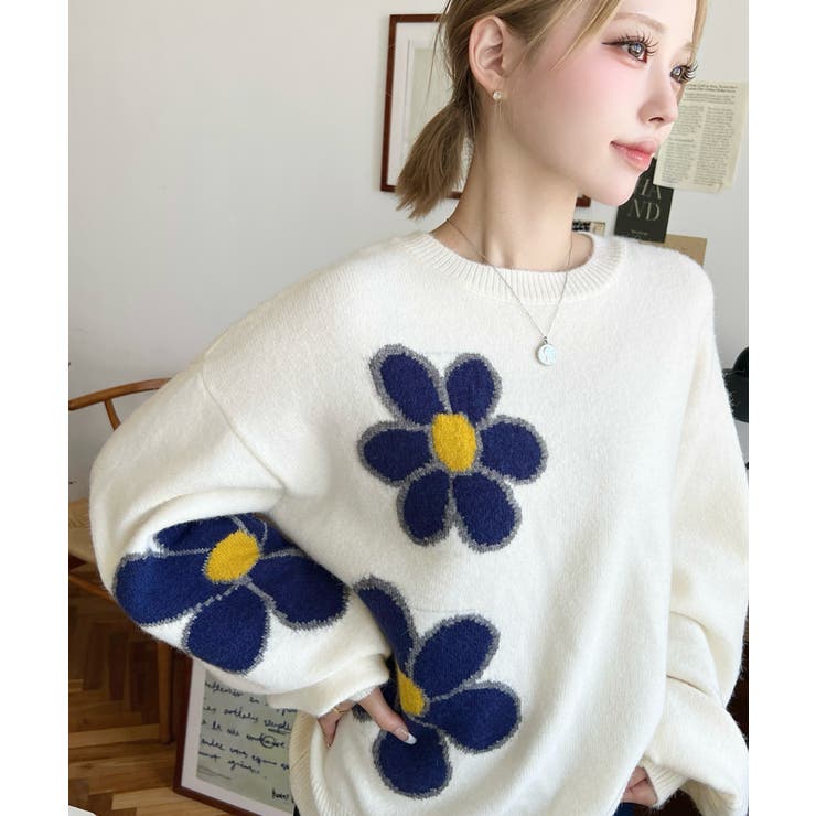 フラワージャガードニットプルオーバー | moment+ | 詳細画像18 