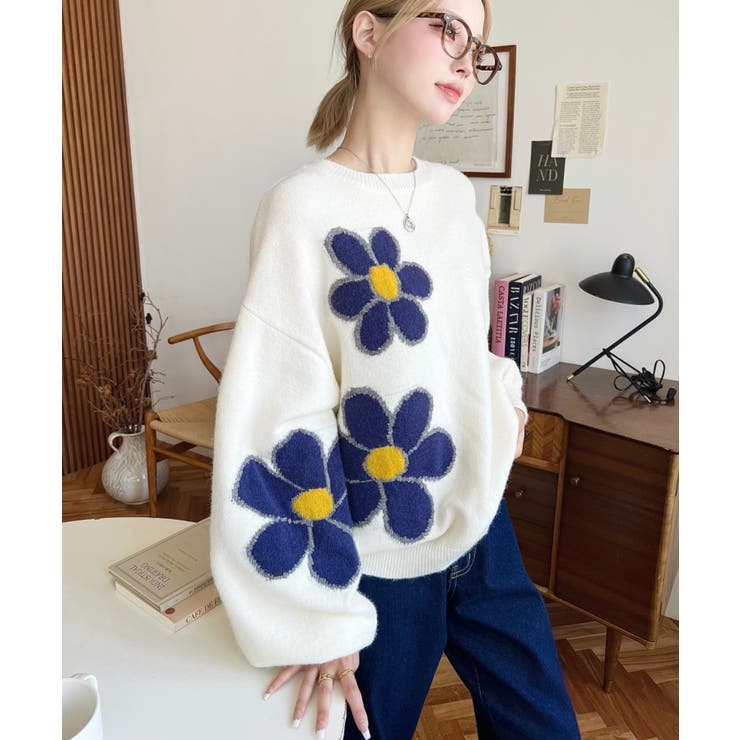 フラワージャガードニットプルオーバー | moment+ | 詳細画像19 