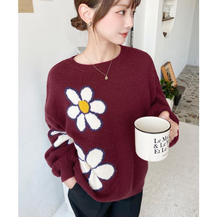 フラワージャガードニットプルオーバー | moment+ | 詳細画像32 