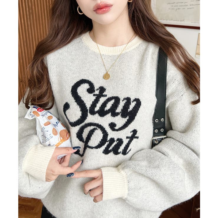 アイボリー | ジャガードビッグロゴニットプルオーバー | moment+