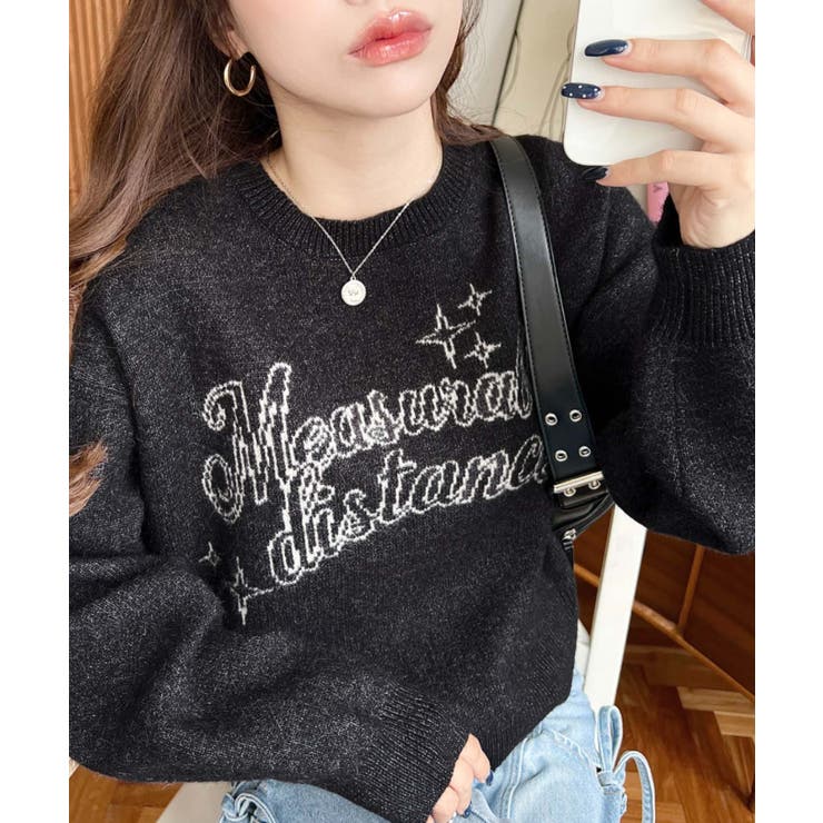 ブラック | ラインロゴジャガードニットプルオーバー | moment+