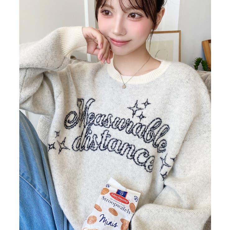 アイボリー | ラインロゴジャガードニットプルオーバー | moment+