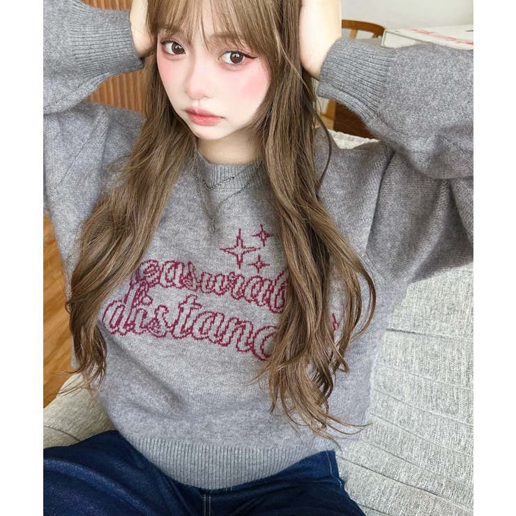 グレー | ラインロゴジャガードニットプルオーバー | moment+