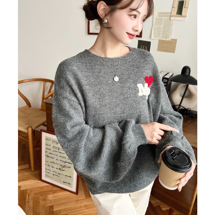 ＼甘さ控えめが可愛い◎／ハートワンポイントロゴニットプルオーバー | moment+ | 詳細画像28 