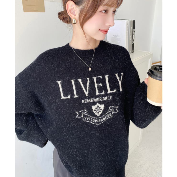 ブラック | エンブレムロゴジャガードニットプルオーバー | moment+