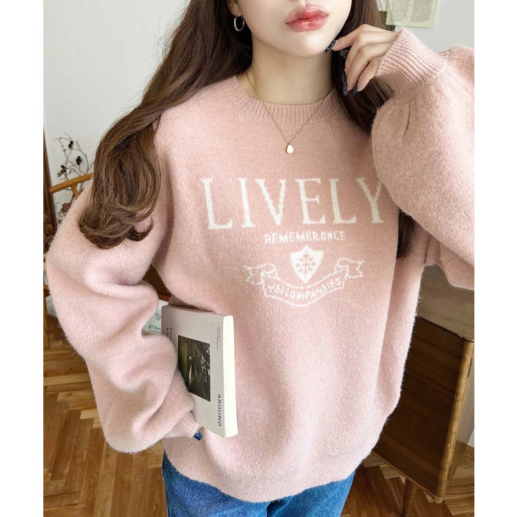 ピンク | エンブレムロゴジャガードニットプルオーバー | moment+