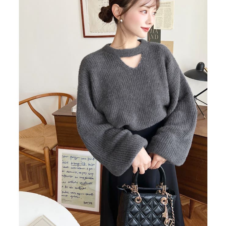 ホルターカットアウトシャギーニットプルオーバー | moment+ | 詳細画像15 