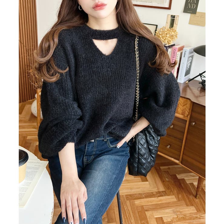 ホルターカットアウトシャギーニットプルオーバー | moment+ | 詳細画像17 