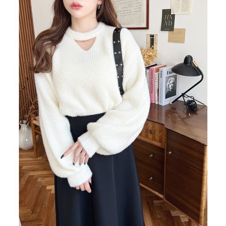 ホルターカットアウトシャギーニットプルオーバー | moment+ | 詳細画像3 