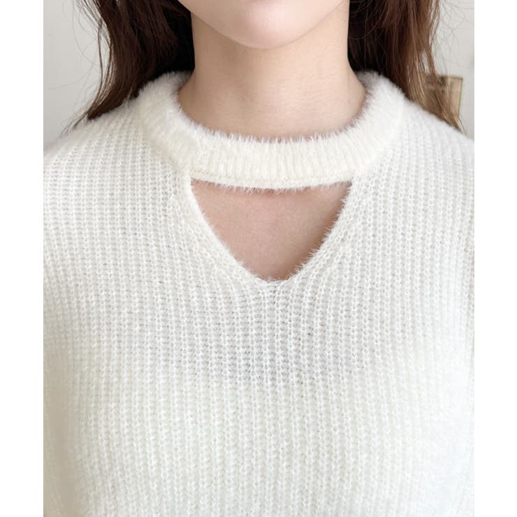 ホルターカットアウトシャギーニットプルオーバー[品番：ERMW0004120