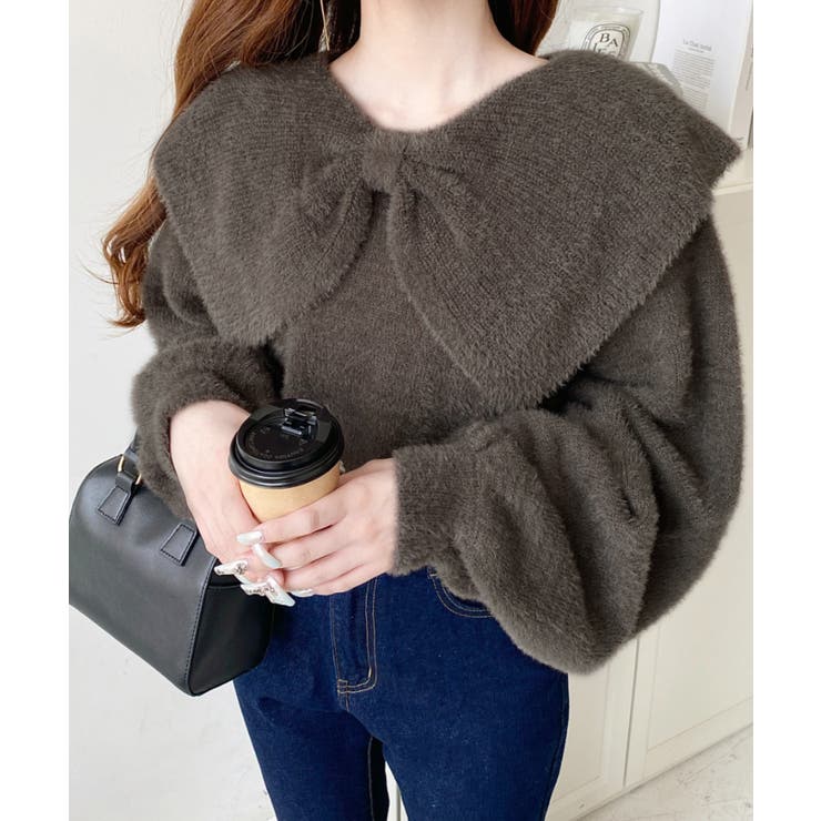 モカ | ケープリボンシャギーニットプルオーバー | moment+