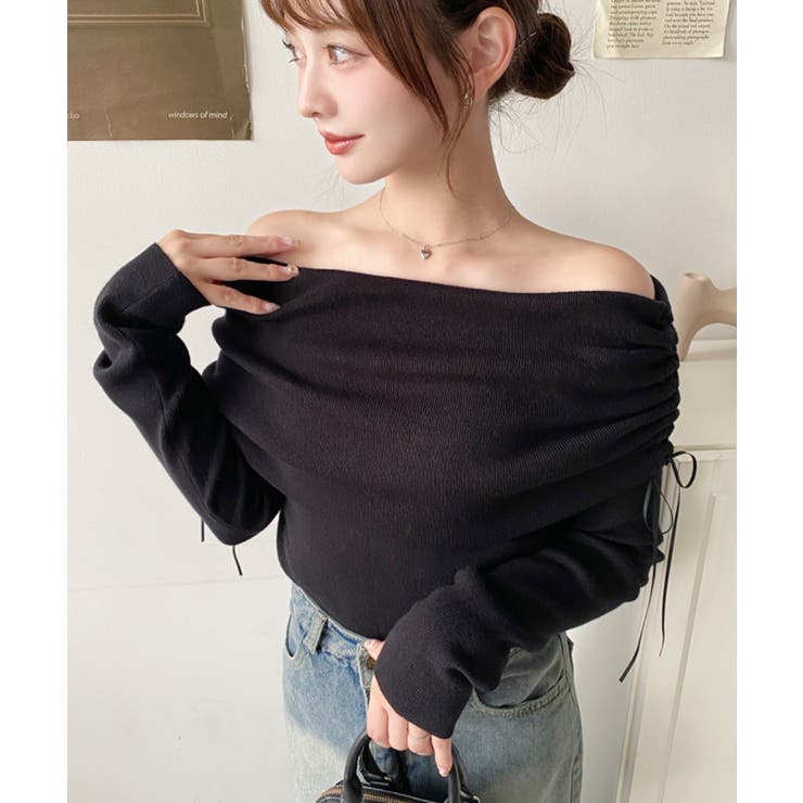 ドロストリボンオフショルニットプルオーバー | moment+ | 詳細画像15 