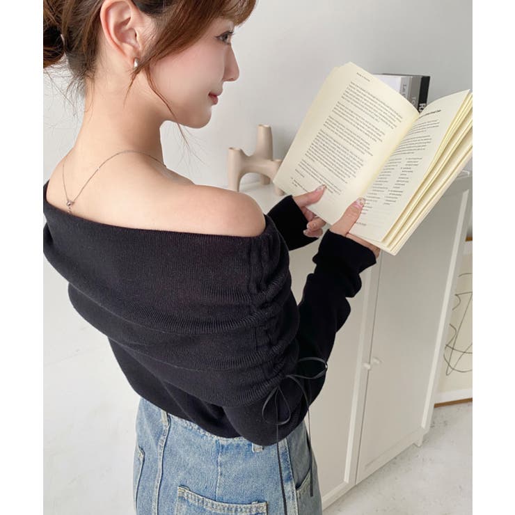 ドロストリボンオフショルニットプルオーバー | moment+ | 詳細画像16 