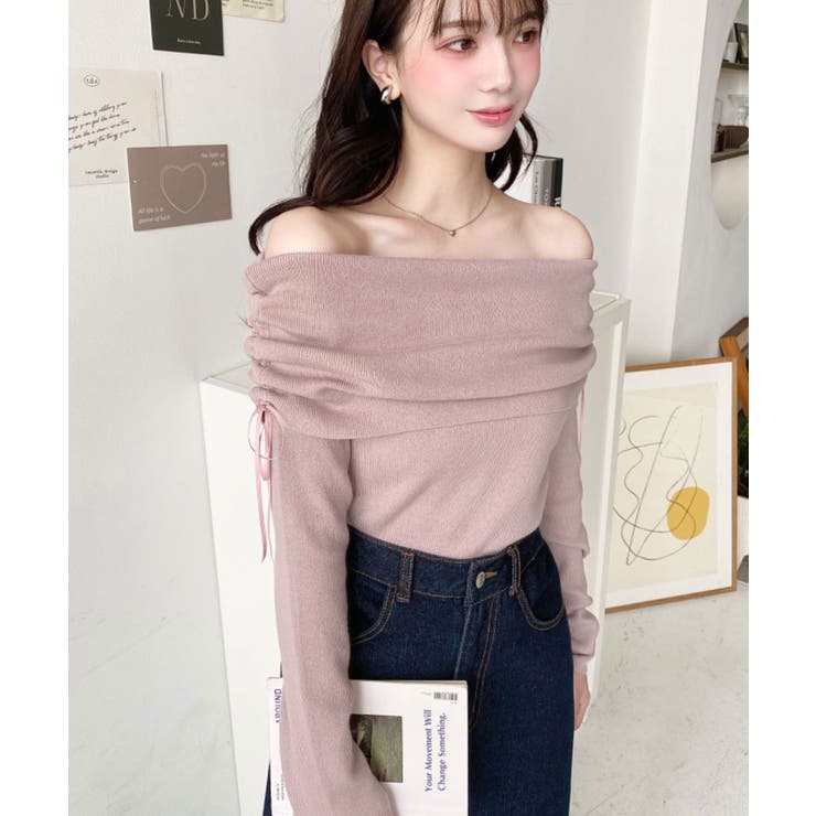 ドロストリボンオフショルニットプルオーバー | moment+ | 詳細画像29 