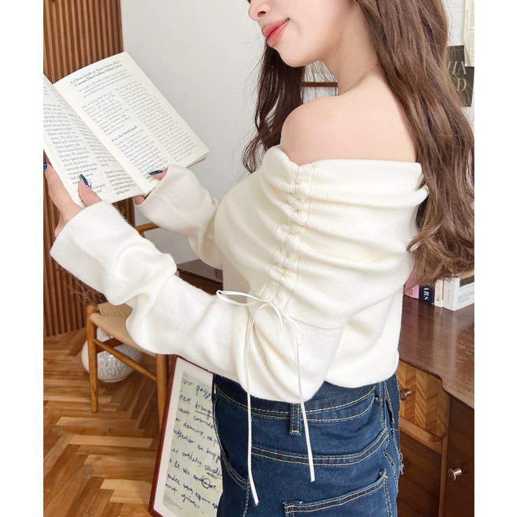 ドロストリボンオフショルニットプルオーバー | moment+ | 詳細画像5 