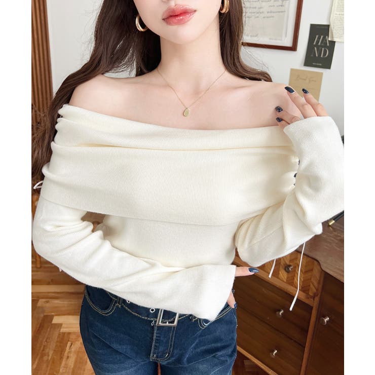 ドロストリボンオフショルニットプルオーバー | moment+ | 詳細画像6 