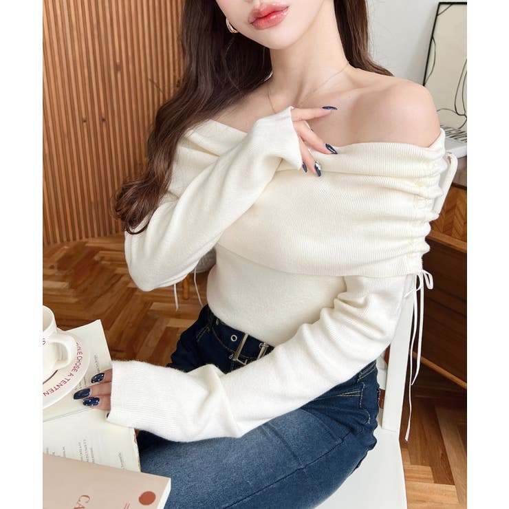 ドロストリボンオフショルニットプルオーバー | moment+ | 詳細画像7 