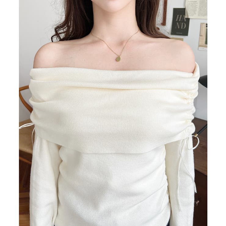 ドロストリボンオフショルニットプルオーバー | moment+ | 詳細画像9 