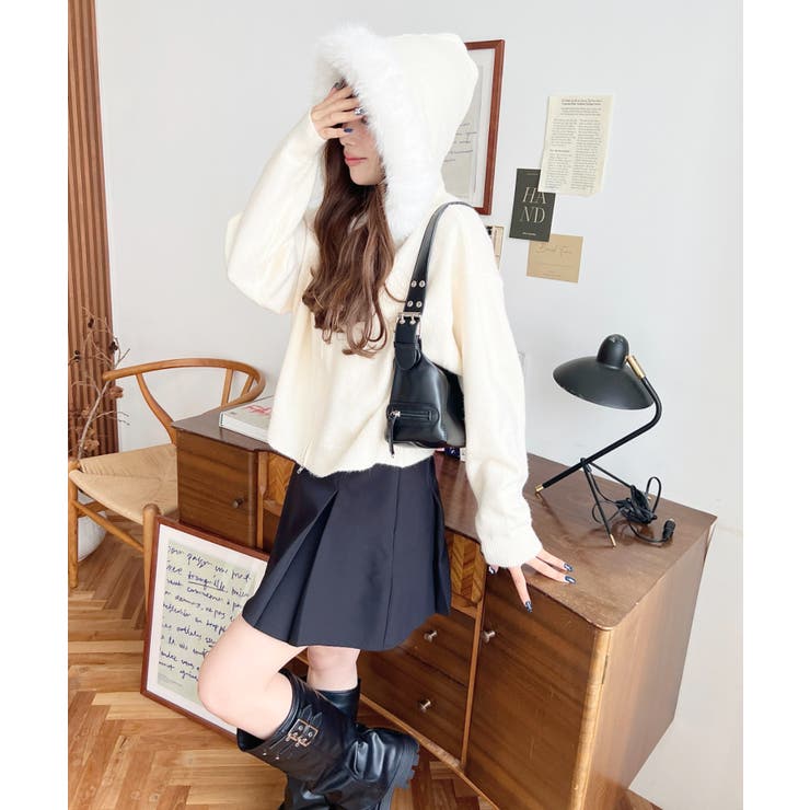 ボリュームファーフードジップアップニットパーカー | moment+ | 詳細画像11 