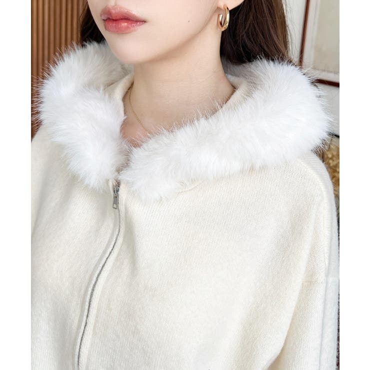 ボリュームファーフードジップアップニットパーカー | moment+ | 詳細画像14 