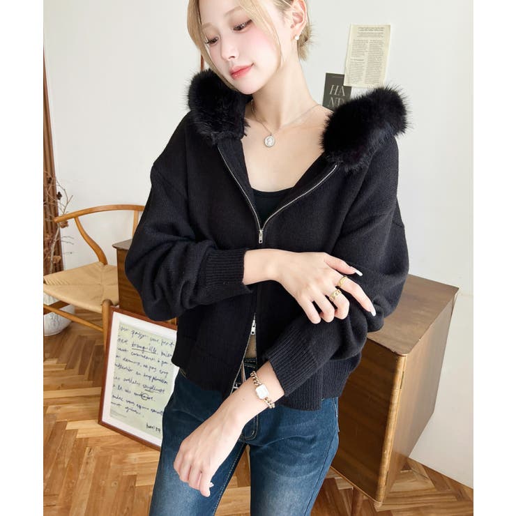 ボリュームファーフードジップアップニットパーカー | moment+ | 詳細画像20 