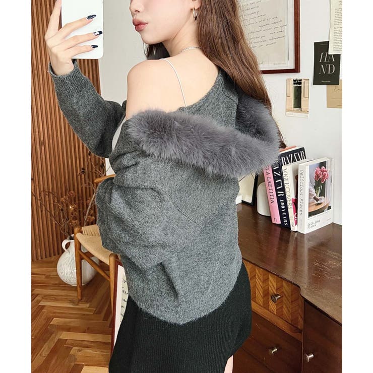 ボリュームファーフードジップアップニットパーカー | moment+ | 詳細画像24 