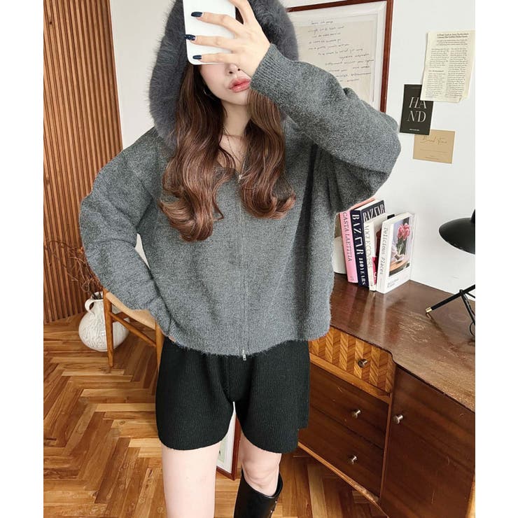 ボリュームファーフードジップアップニットパーカー | moment+ | 詳細画像25 